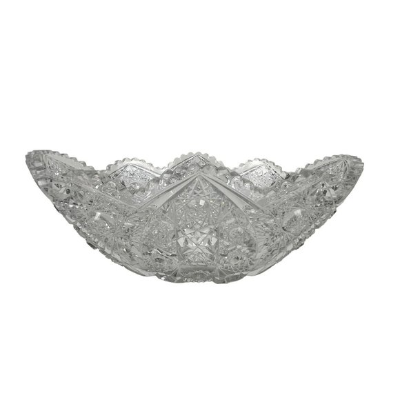 American Brilliant Cut Glass 11" Oblong Deep Cut Crystal Bowl Sawtooth Rim - Picture 5 of 9